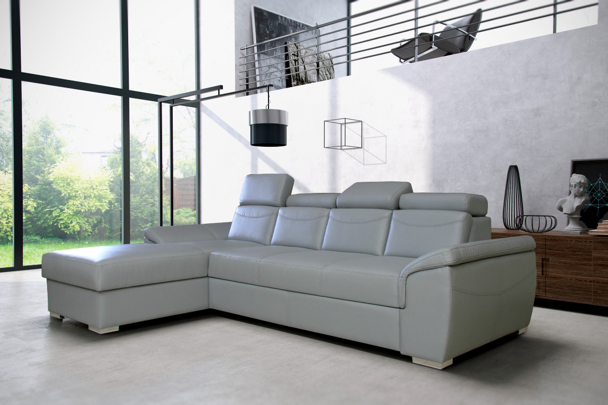 PYKA Cayenne L kožená rohová sedačka s úložným priestorom svetlosivá (S63) PYKA Cayenne L kožená rohová sedačka s úložným priestorom svetlosivá (S63)