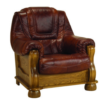 PYKA Roma kožené kreslo drevo D3 / hnedá (S42)