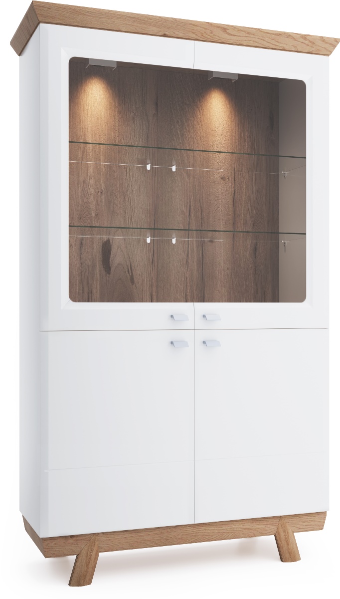 TARANKO Aspen AS-W2 vitrína s osvetlením biely vysoký lesk / dub (Grande 01) TARANKO Aspen AS-W2 vitrína s osvetlením biely vysoký lesk / dub (Grande 01)