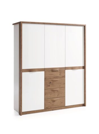 TARANKO Como CM-3D šatníková skriňa biely vysoký lesk / dub Como