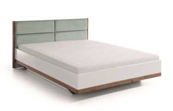 TARANKO Como CM-4 140 posteľový rám s osvetlením biely vysoký lesk / dub Como / svetlozelená