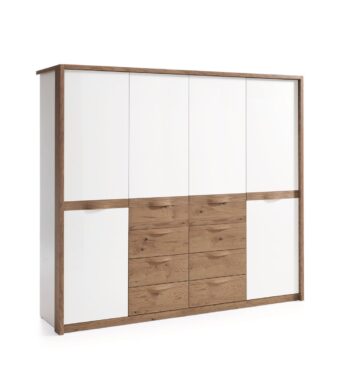 TARANKO Como CM-4D šatníková skriňa biely vysoký lesk / dub Como