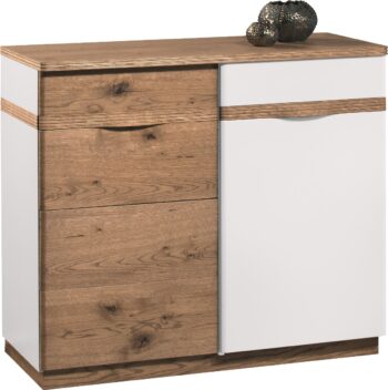 TARANKO Como CM-K2 L komoda biely vysoký lesk / dub Como