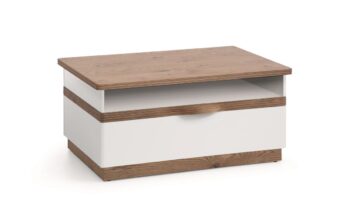 TARANKO Como CM-S4 konferenčný stolík so zásuvkou biely vysoký lesk / dub Como