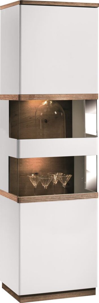 TARANKO Como CM-W1/2A L vitrína s osvetlením biely vysoký lesk / dub Como