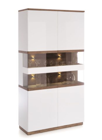 TARANKO Como CM-W2 vitrína s osvetlením biely vysoký lesk / dub Como
