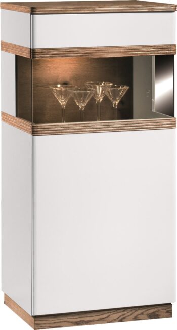 TARANKO Como CM-W3/4 L vitrína s osvetlením biely vysoký lesk / dub Como