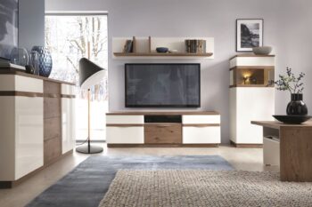 TARANKO Como obývacia izba biely vysoký lesk / dub Como