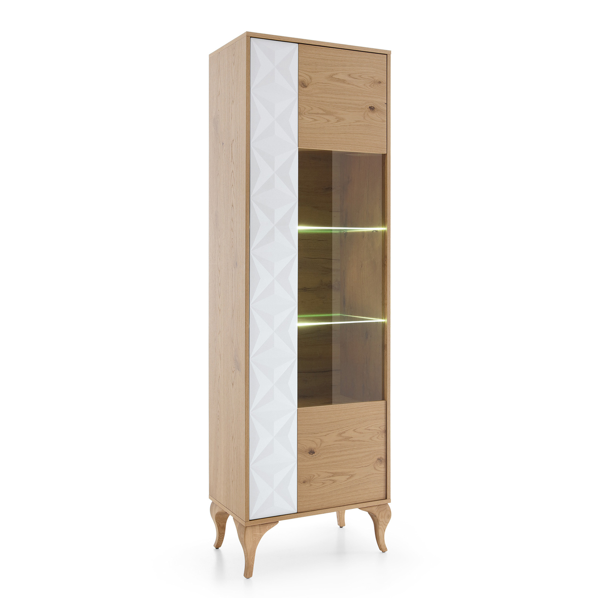 TARANKO Diament DI-W1/2 L/P vitrína s osvetlením biela / dub Diament TARANKO Diament DI-W1/2 L/P vitrína s osvetlením biela / dub Diament