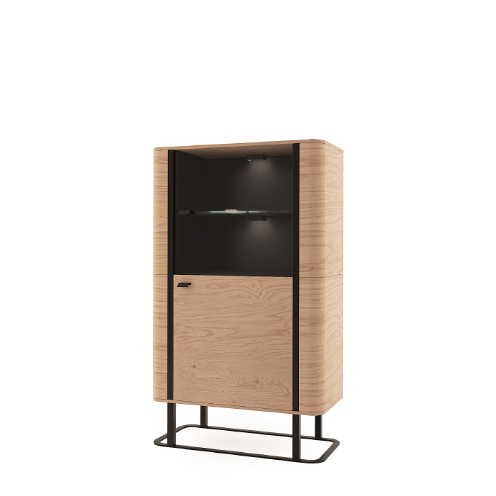 TARANKO Grande GR-W3/4 P vitrína s osvetlením dub (Grande 01) / čierna TARANKO Grande GR-W3/4 P vitrína s osvetlením dub (Grande 01) / čierna