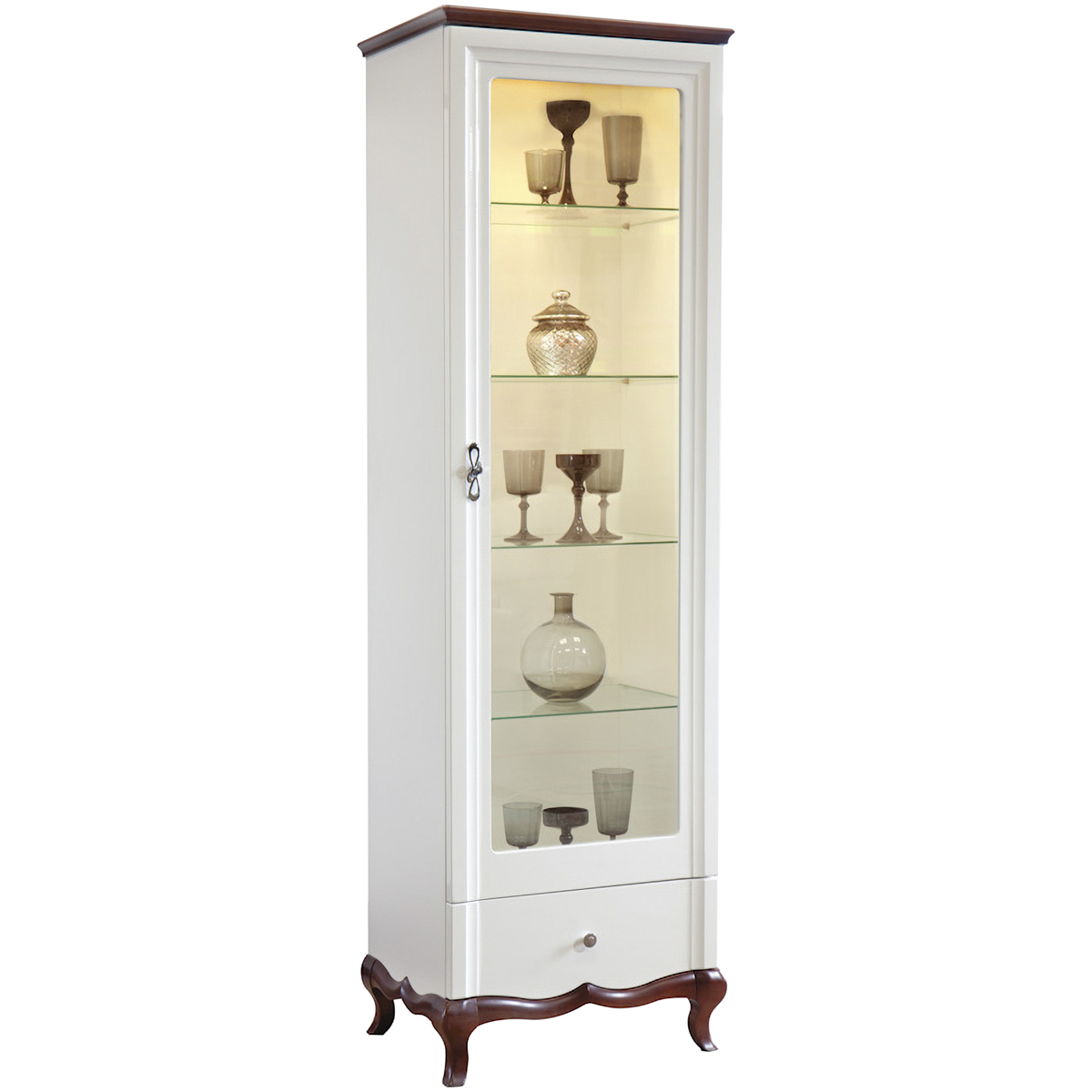 TARANKO Milano MI-W1/2 P rustikálna vitrína s osvetlením biela / orech Milano TARANKO Milano MI-W1/2 P rustikálna vitrína s osvetlením biela / orech Milano