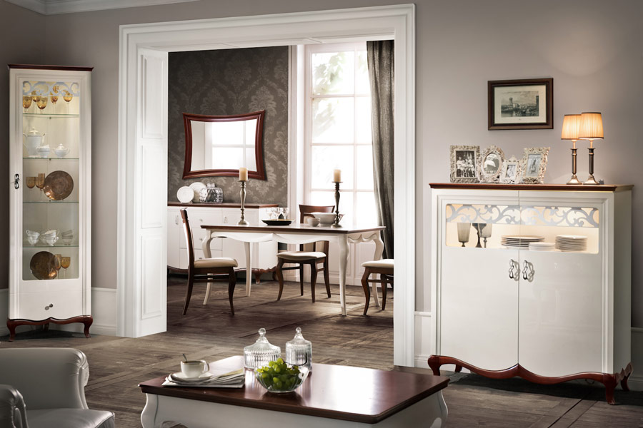 TARANKO Milano rustikálna jedáleň s osvetlením biela / orech Milano TARANKO Milano rustikálna jedáleň s osvetlením biela / orech Milano