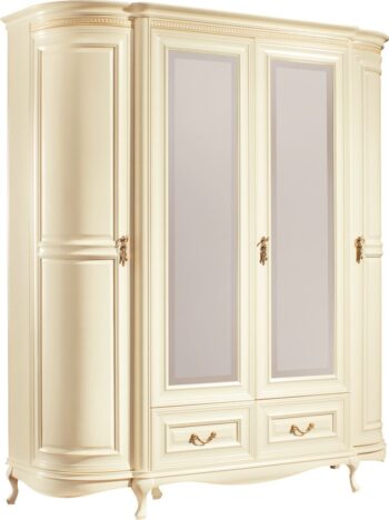 TARANKO Verona V-4D rustikálna šatníková skriňa so zrkadlom krém patyna