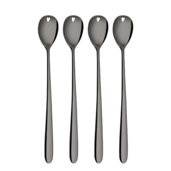 Latté lyžičky so srdiečkom sivé 4 ks set – Love Cutlery - 116627