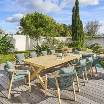 DEOKORK Luxusná jedálenská zostava z akácie OHIO 1+10 (oliva)