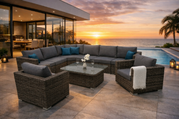 DEOKORK Ratanová variabilná zostava MALIBU pre 8 osôb (sivá)