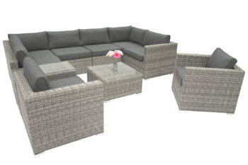 DEOKORK Ratanová variabilná zostava SEVILLA pre 7-8 osôb (sivá)