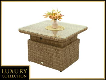 DEOKORK Ratanový stôl výsuvný jedálenský/odkladací 100 x 100 cm MALIBU (béžovo-hnedá)