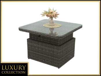 DEOKORK Ratanový stôl výsuvný jedálenský/odkladací 100 x 100 cm MALIBU (sivá)