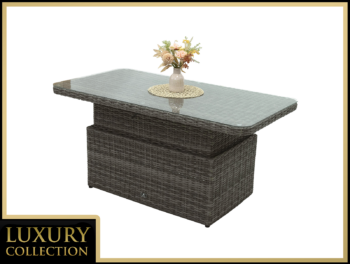 DEOKORK Ratanový stôl výsuvný jedálenský/odkladací 150 x 80 cm MALIBU (sivá)