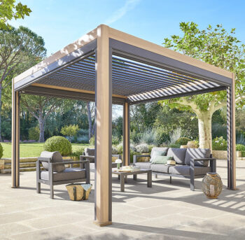 DEOKORK Záhradný hliníkový altánok MEGAN 4x3 m (efekt dreva)