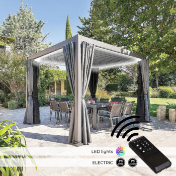 DEOKORK Záhradný hliníkový altánok elektrický MEGAN 4x3 m (grafit)
