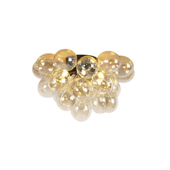 Dizajnové stropné svietidlo čierne s jantárovým sklom 6-svetlo - Uvas