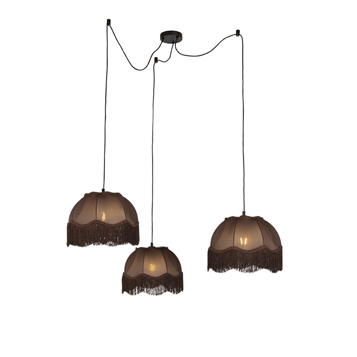 Hanglamp zwart met bruine kap en witte binnenkant 31,5cm 3-lichts - Cava Hanglamp zwart met bruine kap en witte binnenkant 31,5cm 3-lichts - Cava