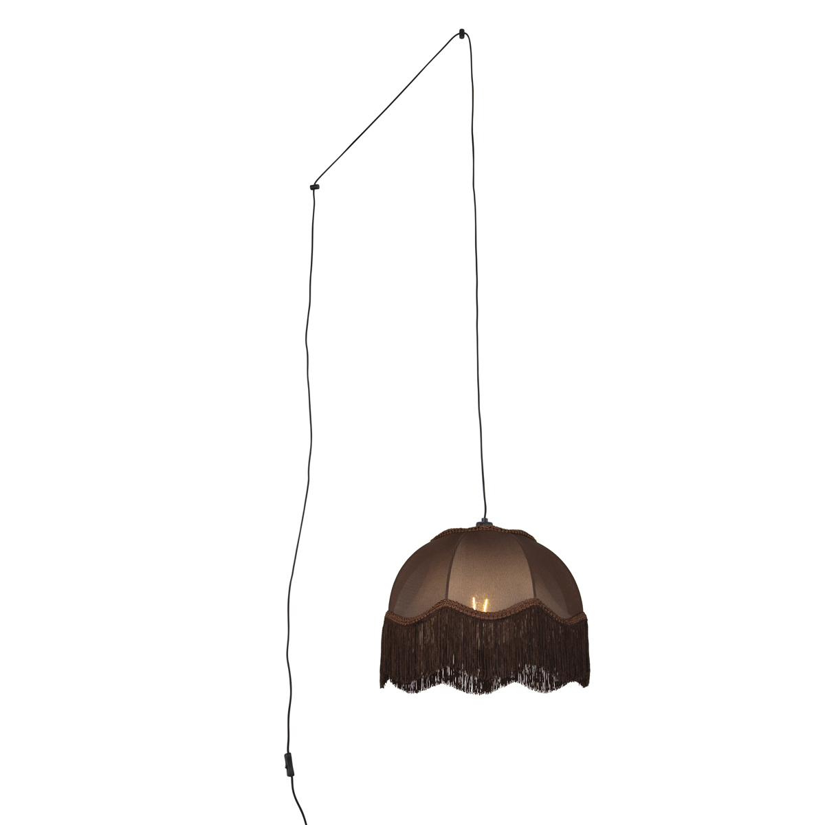 Hanglamp zwart met stekker en bruine kap met witte binnenkant 31,5cm - Cavalux Hanglamp zwart met stekker en bruine kap met witte binnenkant 31,5cm - Cavalux