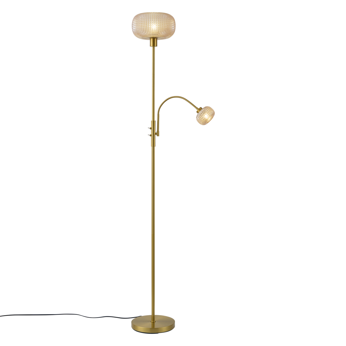 Inteligentná stojaca lampa mosadzná s jantárovým sklom 2-svetlá vrátane WiFi - Brianna Inteligentná stojaca lampa mosadzná s jantárovým sklom 2-svetlá vrátane WiFi - Brianna