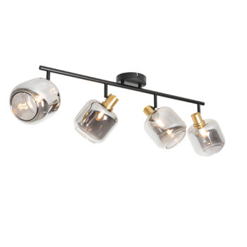 Inteligentný stropný reflektor čierny so zlatom a dymovým sklom 4-svetlá vrátane 4 Wifi P45 - Zuzanna