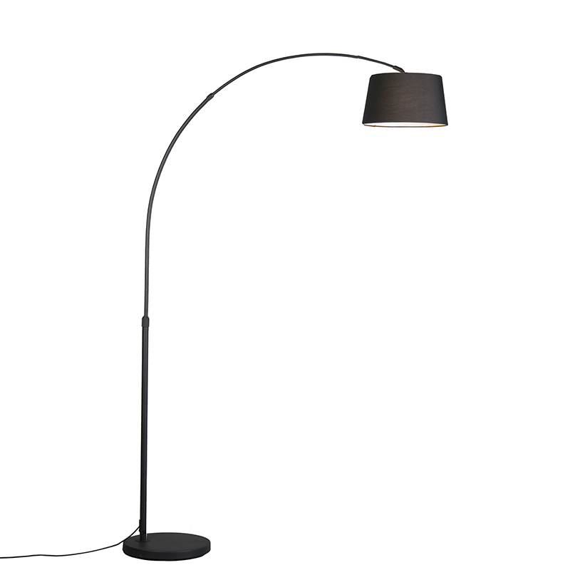Moderná oblúková lampa čierna s čiernym textilným tienidlom - Arc Basic Moderná oblúková lampa čierna s čiernym textilným tienidlom - Arc Basic
