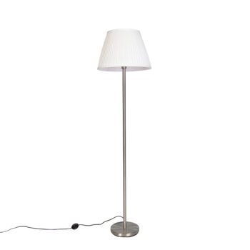 Moderná stojaca lampa oceľová s bielym plisovaným tienidlom 45 cm - Simplo