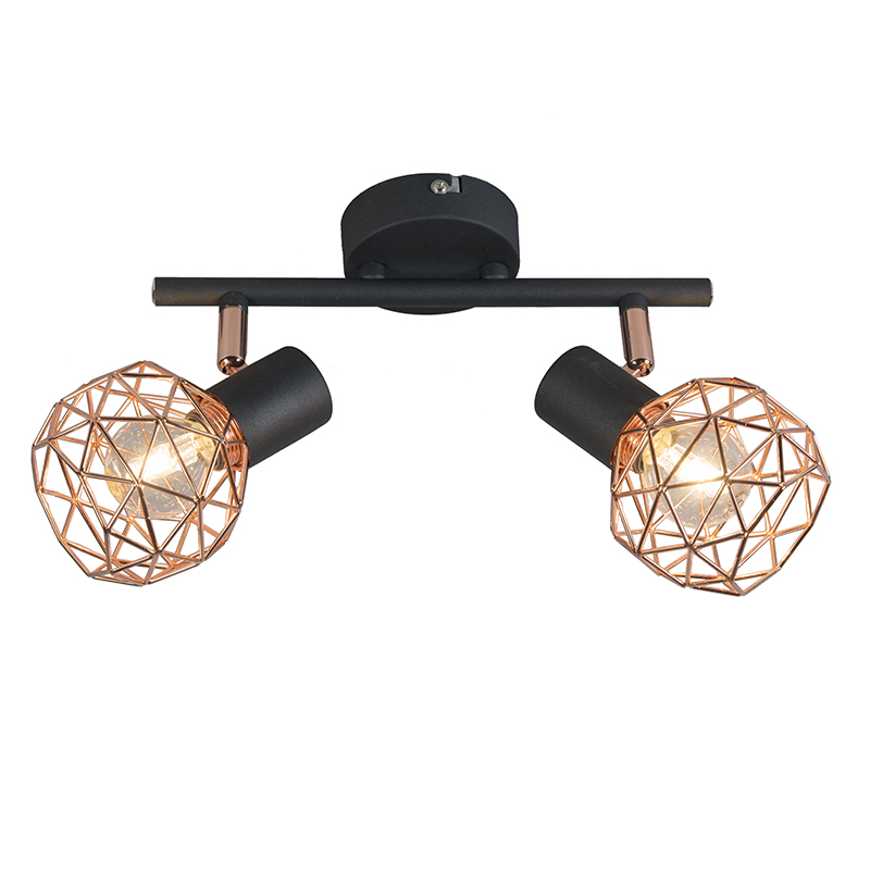 Moderné bodové svetlo čierne s meďou 2-svetlo - Mesh Moderné bodové svetlo čierne s meďou 2-svetlo - Mesh