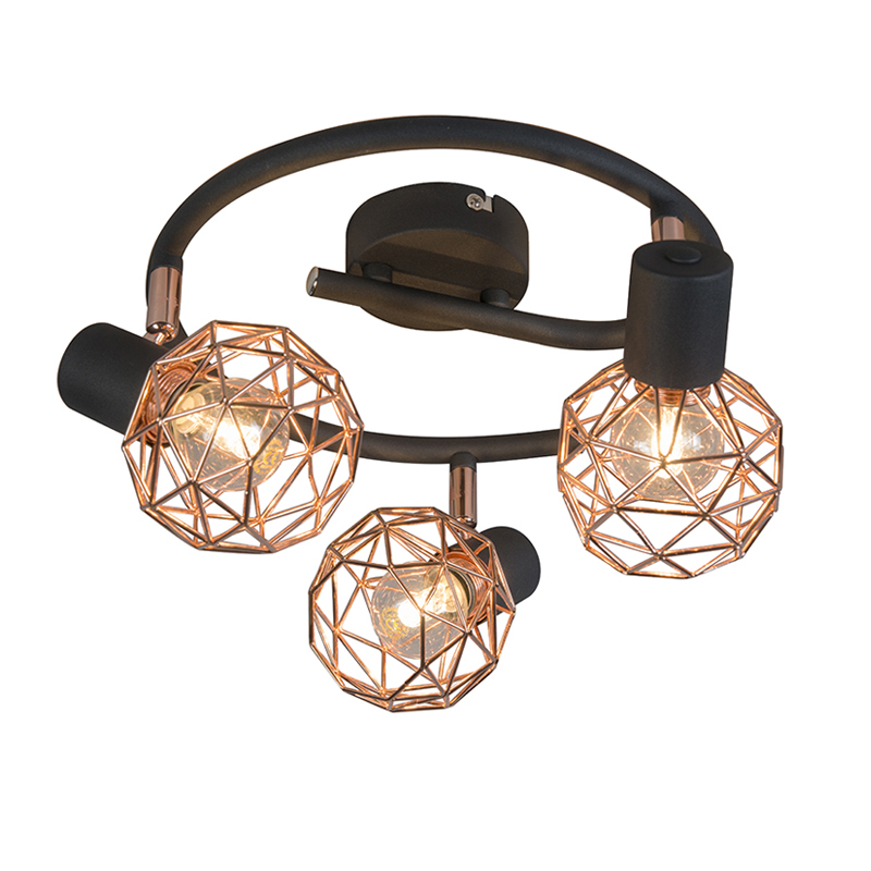 Moderné bodové svetlo čierne s meďou 3-žiarovkové - Mesh Moderné bodové svetlo čierne s meďou 3-žiarovkové - Mesh