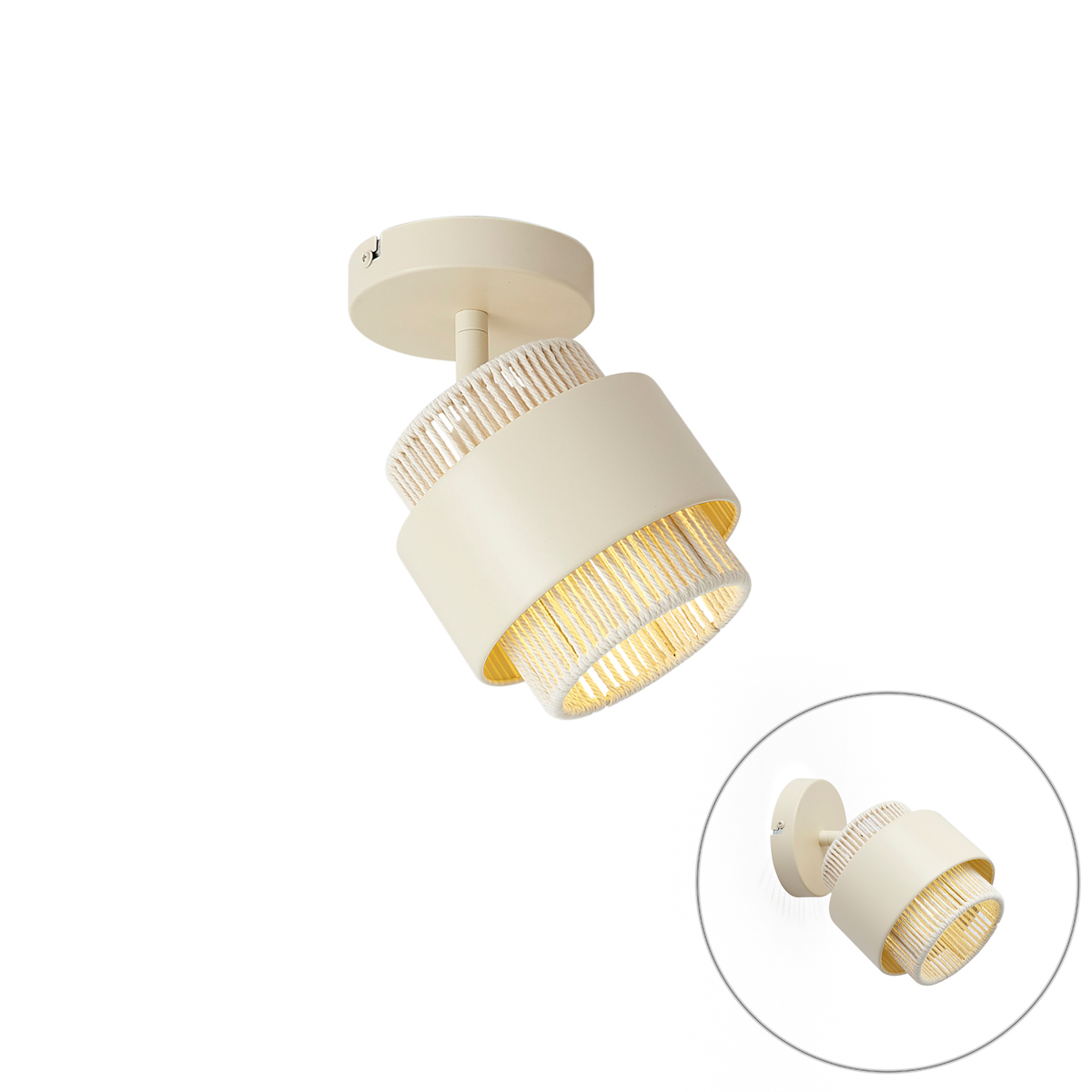 Moderný béžový reflektor s lanom, otočný a naklápací - Kora Moderný béžový reflektor s lanom, otočný a naklápací - Kora