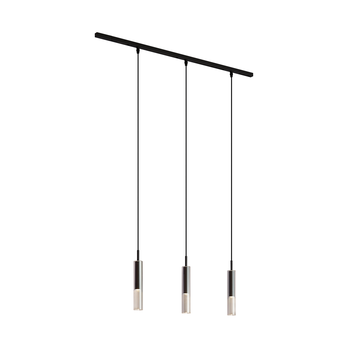 Moderný koľajnicový systém čierny s 3 závesnými svietidlami čierny s dymovým sklom 1-fázový - Slimline Loyce Moderný koľajnicový systém čierny s 3 závesnými svietidlami čierny s dymovým sklom 1-fázový - Slimline Loyce