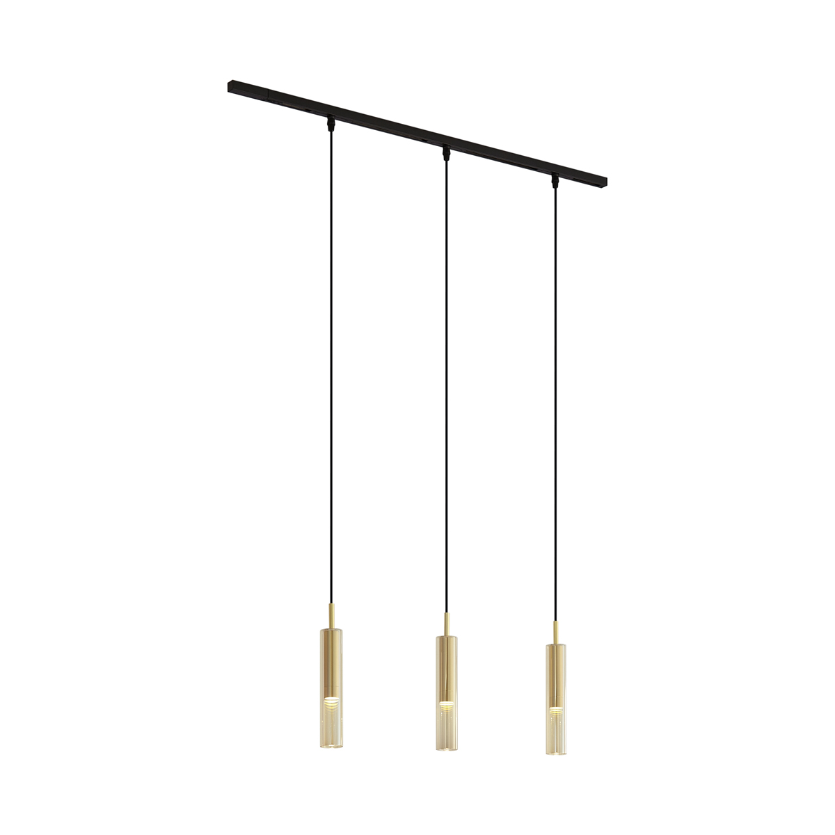 Moderný koľajnicový systém čierny s 3 závesnými svietidlami zlatý s jantárovým sklom 1-fázový - Slimline Loyce Moderný koľajnicový systém čierny s 3 závesnými svietidlami zlatý s jantárovým sklom 1-fázový - Slimline Loyce