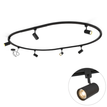 Moderný koľajnicový systém s 6 čiernymi bodovými svetlami, 1-fázový, oválny 100 cm - Iconic Jeana