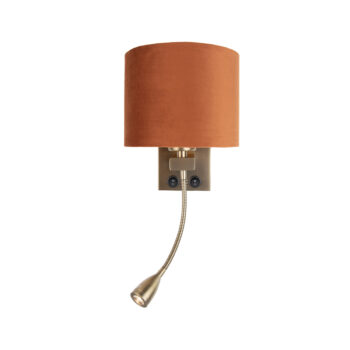Nástenná lampa bronzová s flexibilným ramenom a oranžovým tienidlom so zlatým interiérom 18cm - Brescia Combi