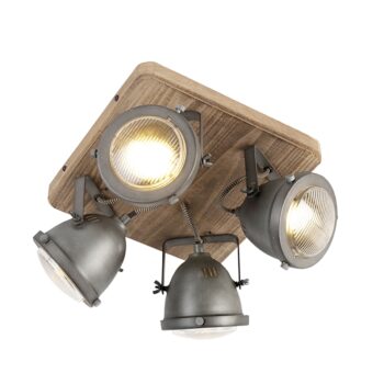 Priemyselné bodové svetlo oceľ s dreveným sklonom 4-svetlo - Emado