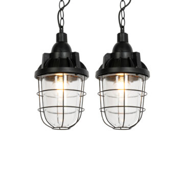 Sada 2 priemyselných závesných svietidiel čiernych - Cabin