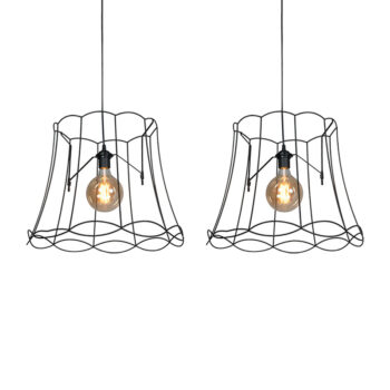 Sada 2 retro závesných svietidiel čiernych 50 cm - Granny Frame