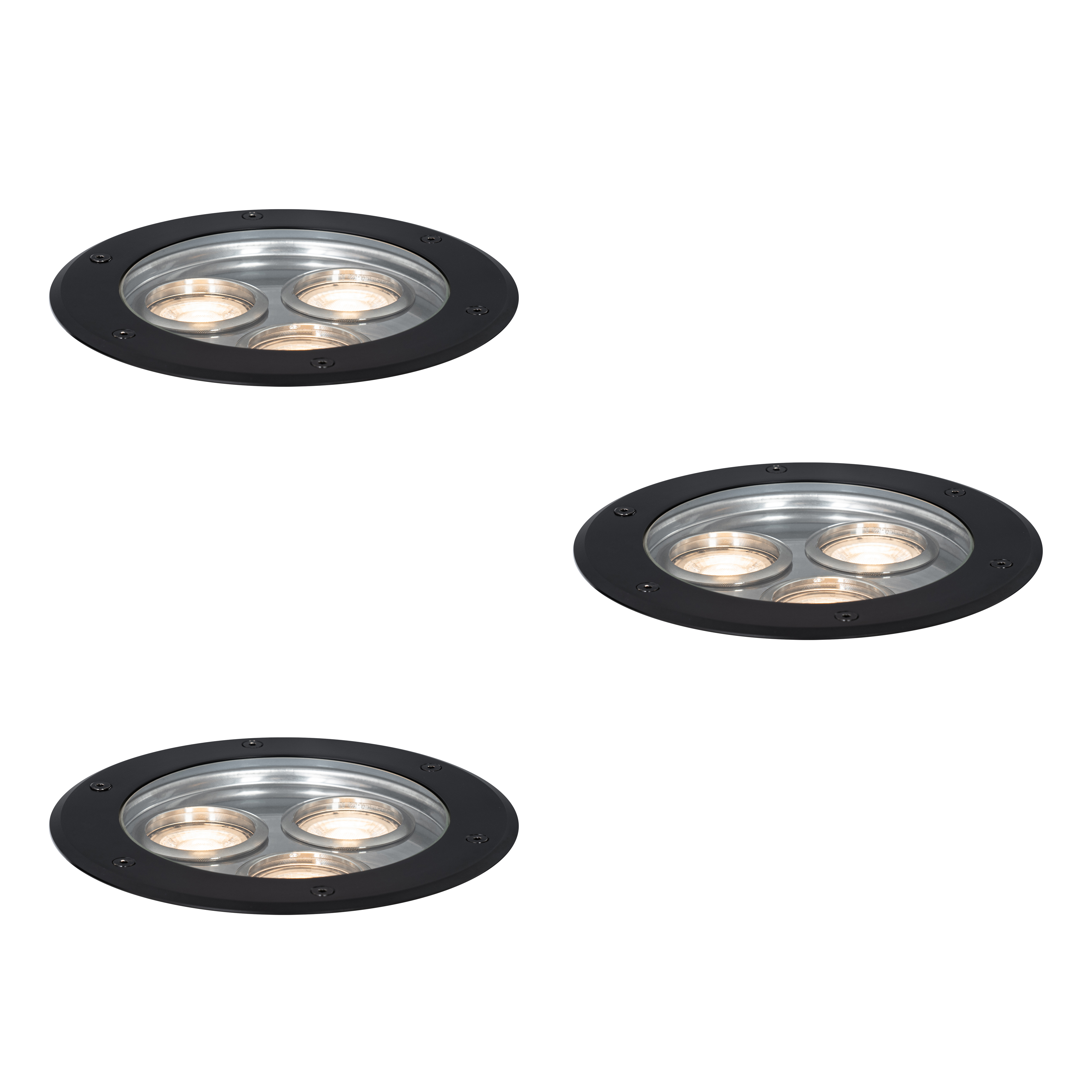 Sada 3 moderných zemných bodových svetiel čierna 3-svetlá IP65 - Tribus Sada 3 moderných zemných bodových svetiel čierna 3-svetlá IP65 - Tribus