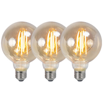 Sada 3 stmievateľných LED žiaroviek E27 G95 dymová 5W 380lm 2200K