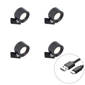 Sada 4 moderných nástenných a stropných svietidiel čierna vrátane LED nabíjateľných - Bright