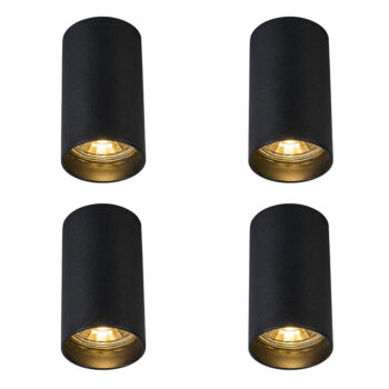 Sada 4 moderných prisadených bodových svetiel čierna 5,5 cm GU10 50 mm - Tuba