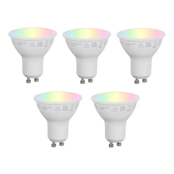 Sada 5 inteligentných stmievateľných LED žiaroviek GU10 50 mm opálová RGBW 4,7 W 400 lm 2700 – 6500 K