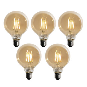 Sada 5 ks E27 3-stupňová stmievateľná LED žiarovka zlatá G95 4W 450lm 2700K