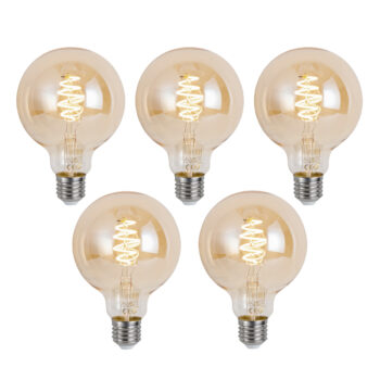 Sada 5 ks Inteligentná stmievateľná LED žiarovka E27 G95 Jantárová 4,9W 320lm 2500K